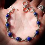 Solid 925 Sterling Silver & Natural Lapis Lazuli Handmade Chain Bracelet