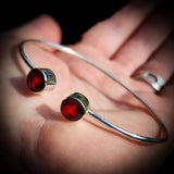 Solid 925 Sterling Silver & Natural Garnet Handmade Cuff Bracelet