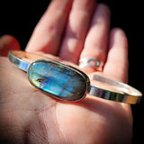 Solid 925 Sterling Silver & Natural Labradorite Handmade Cuff Bracelet