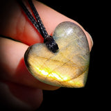 Natural Gold Labradorite Carved Heart Pendant Necklace (1BBB304)