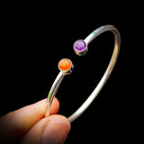 Solid 925 Sterling Silver, Amethyst & Carnelian Stone Bracelet