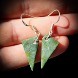 NZ Greenstone Pounamu Hanging Hook Earrings (N610)