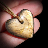 Natural Gold Labradorite Carved Heart Pendant Necklace (1BBB302)
