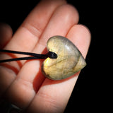 Natural Gold Labradorite Carved Heart Pendant Necklace (1BBB304)