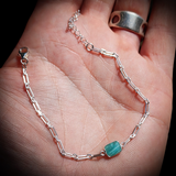 Solid 925 Sterling Silver & Natural Amazonite Rectangle Chain Bracelet