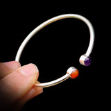 Solid 925 Sterling Silver, Amethyst & Carnelian Stone Bracelet