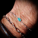 Solid 925 Sterling Silver & Natural Amazonite Rectangle Chain Bracelet