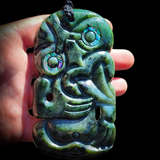 XL NZ Greenstone / Pounamu Tiki Pendant Necklace (N698)