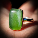 (R) Solid 925 Sterling Silver & Natural Greenstone Handmade Rectangle Ring