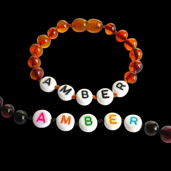 Custom Name Amber Teething Bracelet / Anklet
