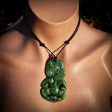 NZ Greenstone Pounamu XL Tiki Pendant Necklace (N837)