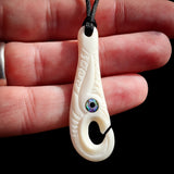 CLEARANCE Etched Manaia Hook Bone Carving Pendant Necklace
