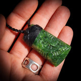 NZ Greenstone Pounamu Etched Toki Pendant Necklace (N802)