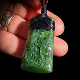 NZ Greenstone Pounamu Etched Toki Pendant Necklace (N802)