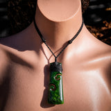 NZ Greenstone Pounamu Double Koru Toki Pendant Necklace (N839)