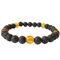 Adults Bracelet - Polished Honey Amber & Lava Stones