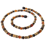 Adults Surfer Necklace - Light Brown Coconut Beads, Cognac & Raw Cherry Amber
