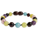 Amber Teething Bracelet / Anklet - Butter & Cherry Amber, Amethyst, Rose Quartz, Amazonite