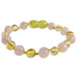 Amber Teething Bracelet / Anklet - Polished Lemon Amber & Rose Quartz
