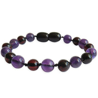 Amber Teething Bracelet / Anklet - Polished Cherry & Amethyst