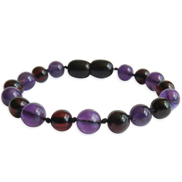 Amber Teething Bracelet / Anklet - Polished Cherry & Amethyst