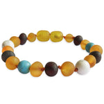 Amber Teething Bracelet / Anklet - Raw Honey & Cherry with Turquoise Stones