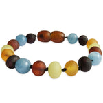 Amber Teething Bracelet  / Anklet - Raw Mixed Amber & Aquamarine