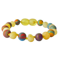 Amber Teething Bracelet / Anklet - Raw Butter Amber & Rainbow Malachite