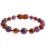 Amber Teething Bracelet / Anklet - Polished Cognac & Amethyst