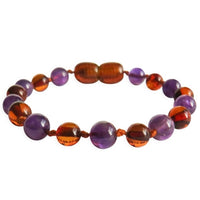 Amber Teething Bracelet / Anklet - Polished Cognac & Amethyst
