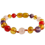 Amber Teething Bracelet / Anklet - Honey Amber, Rose, Amethyst, Red Chalcedony