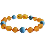 Amber Teething Bracelet / Anklet - Raw Honey Amber & Blue Turquoise Stone