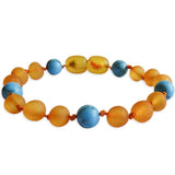 Amber Teething Bracelet / Anklet - Raw Honey Amber & Blue Turquoise Stone