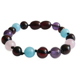 Amber Teething Bracelet / Anklet - Cherry Amber, Amethyst, Rose Quartz, Amazonite