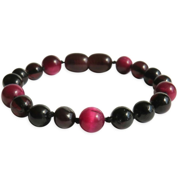 Amber Teething Bracelet / Anklet - Polished Cherry & Pink Tiger Eye