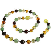 Amber Teething Necklace - Mixed Polished Amber & Aventurine