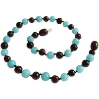 Amber Teething Necklace - Polished Cherry Amber & Amazonite