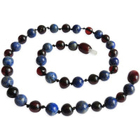 Amber Teething Necklace - Polished Cherry & Lapis Lazuli