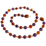 Amber Teething Necklace - Polished Cognac & Amethyst