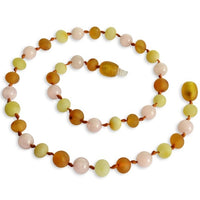 Amber Teething Necklace - Raw Honey, Butter & Rose Quartz