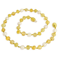 Amber Teething Necklace - Raw Lemon & White Quartz