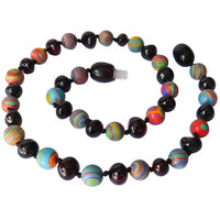 Amber Teething Necklace - Polished Cherry & Rainbow Malachite