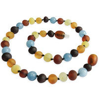 Amber Teething Necklace - Raw Mixed Amber & Aquamarine