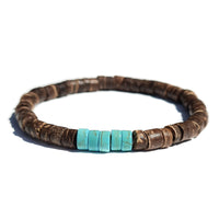 Natural Coconut Wood & Turquoise Stone Cylinder Bracelet