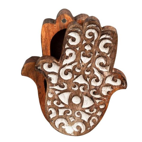 Wooden Hamsa Hand Trinket / Jewelry Box (8A3)