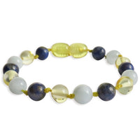 Amber Teething Bracelet / Anklet - Polished Lemon, Lapis Lazuli, Aquamarine