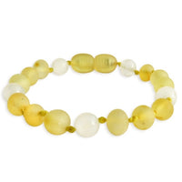 Amber Teething Bracelet / Anklet - Raw Lemon & White Quartz