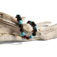 Adults Elastic Polished Cherry Amber & Turquoise Stone Bracelet