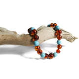 Adults Elastic Polished Cognac Amber & Turquoise Stone Bracelet