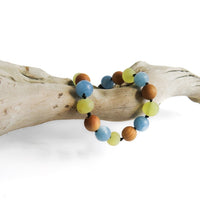 Amber Teething Bracelet / Anklet - Raw Butter, Pine Wood & Aquamarine